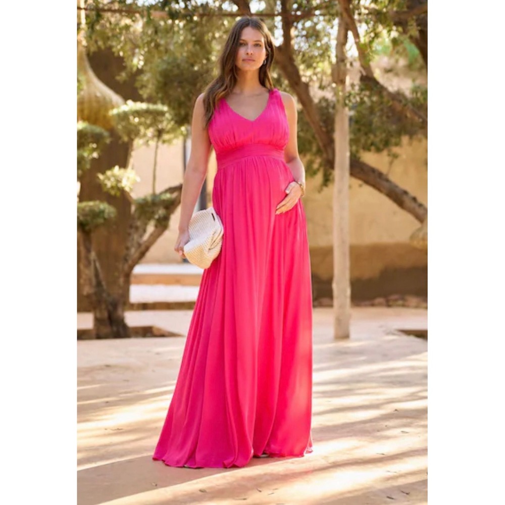 Women’s Fuchsia Maxi Dress with V-Neck